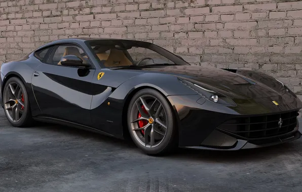 Machine, wall, black, sports car, The Ferrari F12 Berlinetta