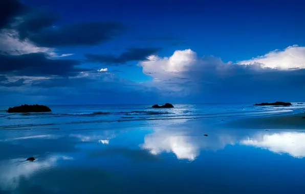 Sea, the sky, clouds, stones, shore, Ireland, County derry, Downhill trand