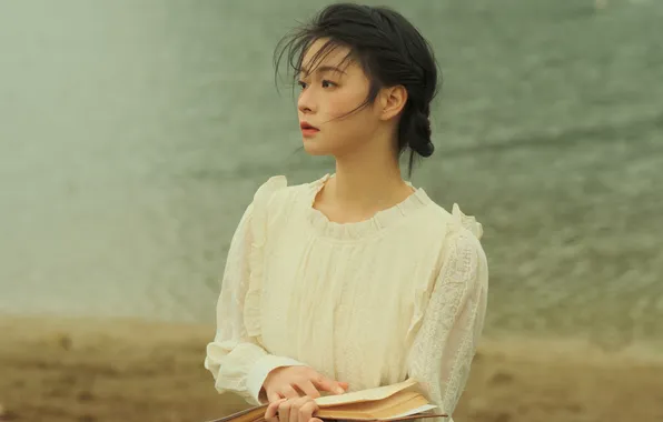 Beautiful, Asian, Model, Water, Cloudy, Woman, Cute, Lake
