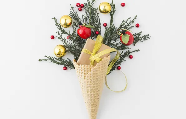 Balls, holiday, gift, background, decorated, white, Waffle, new year