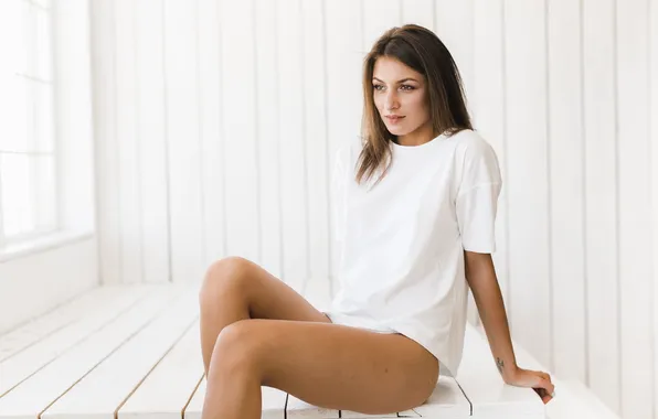 Girl, beautiful, model, tattoo, t-shirt, adorable