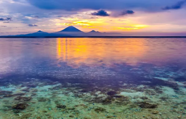 Sky, sea, landscape, nature, sunset, water, mountains, clouds