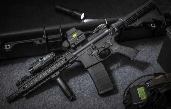 Assault rifle, flashlight, automatic rifle, laser sight