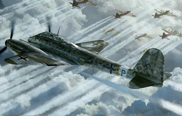Picture figure, art, Messerschmitt, Hornisse, b-17, Hornet, Me.410, German heavy fighter-bomber
