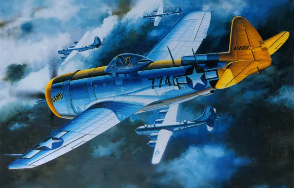 The sky, night, figure, bombers, aircraft, The second world war, fighter-bomber, heavy