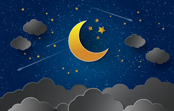 Picture stars, night, clouds, the moon