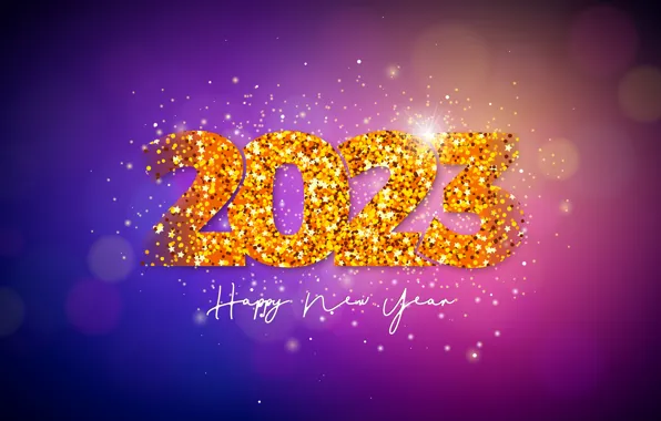 Lights, Shine, figures, New year, gold plated, date, sequins, purple background