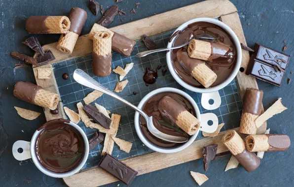 Chocolate, spoon, waffles