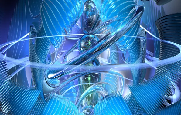 Line, abstraction, space, strip, balls, graphics, structure, blue background