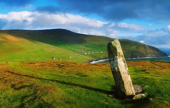 Picture stone, village, Ireland