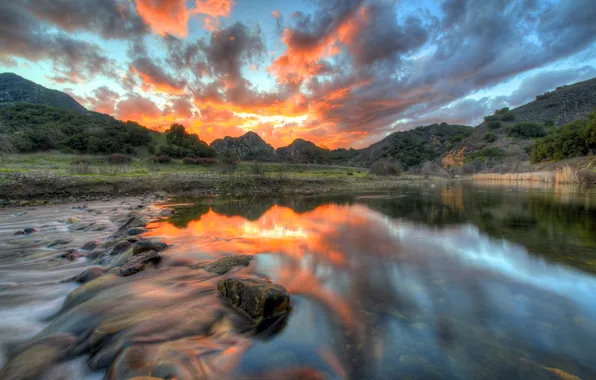 Picture landscape, sunset, HDR, Malibu
