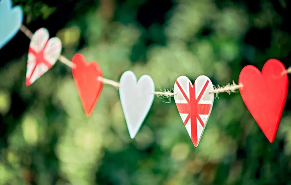 Greens, focus, heart, rope, blur, hearts, bokeh