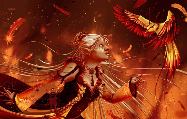 Girl, bird, elf