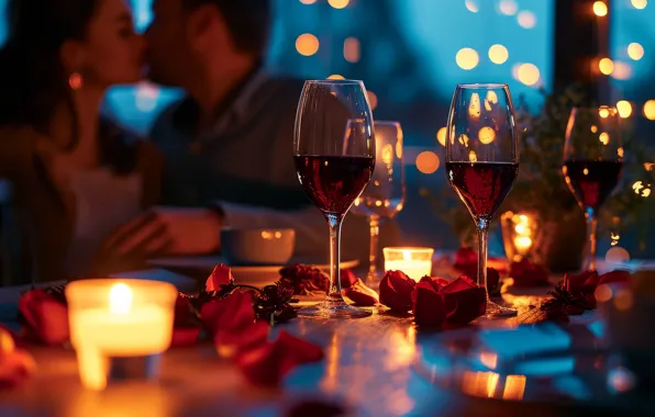 Girl, light, reflection, love, flowers, night, lights, table