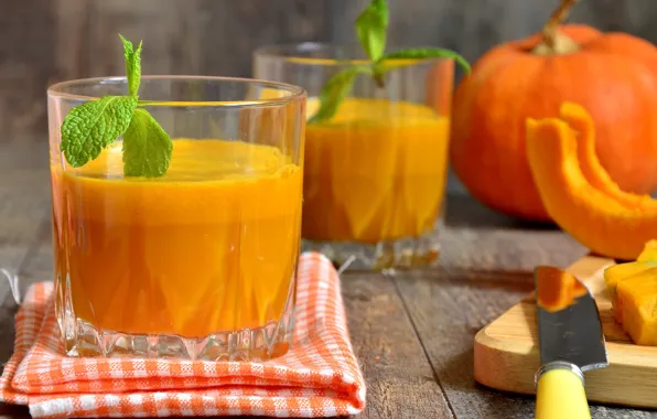 Juice, pumpkin, juice, vegetables, mint, pumpkin, soup, mint