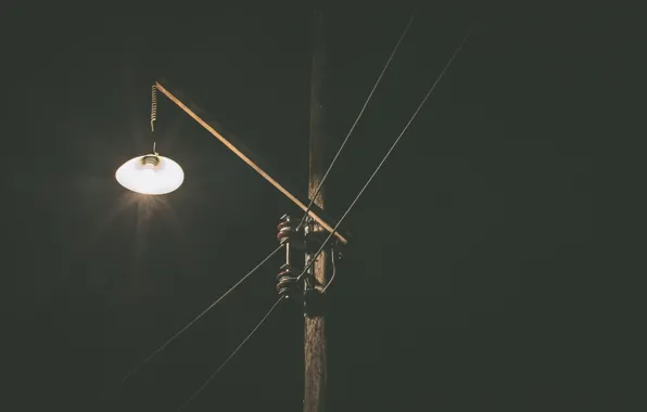 Night, wire, post, lantern