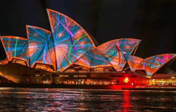 Sea, water, light, night, orange, abstraction, the city, lights