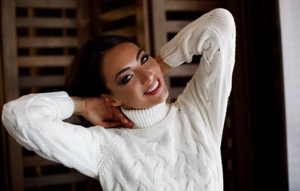 Look, girl, smile, brunette, sweater, Alexander Sasin, Ales Vislocky
