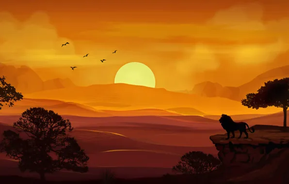 Sunset, The sun, Trees, Leo, Art