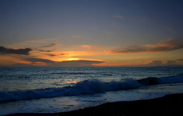 Sea, wave, beach, the sky, water, sunset, shore, the evening