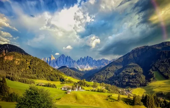 Picture mountains, valley, Italy, The Dolomites