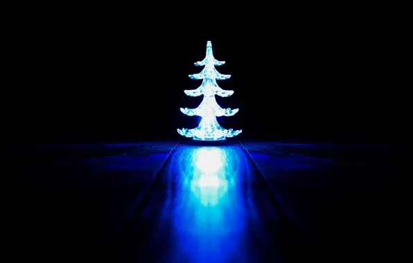 Picture light, New year, Tree, black background, new year, hardwood floors, blue light, 2015