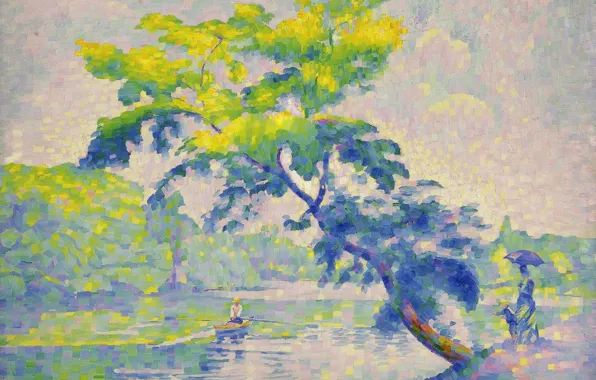 Landscape, river, picture, Henri Edmond Cross, pointillism, Henri Cross, Bent Tree