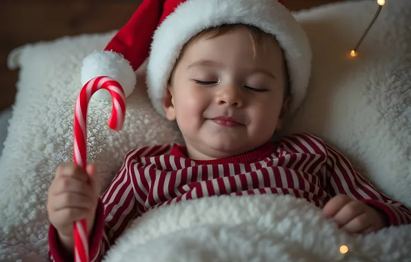 Smile, bed, child, hand, sleep, boy, Christmas, sleeping