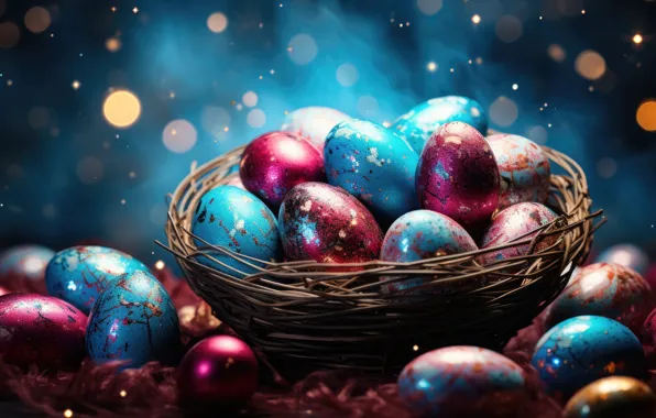 Light, lights, the dark background, holiday, bright, Shine, eggs, spring