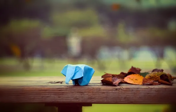 Leaves, paper, elephant, origami, leaves, bokeh, bokeh, 2560x1600