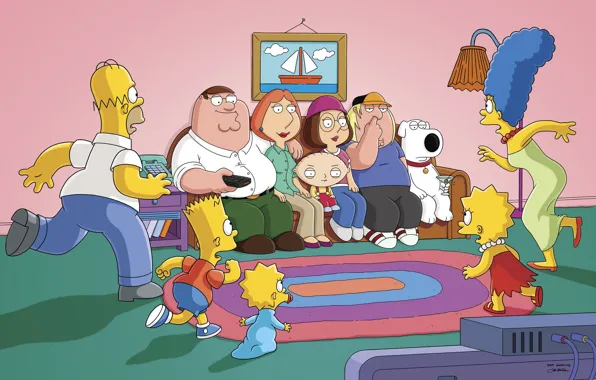 The simpsons, Sofa, Peter, Picture, Homer, Maggie, Maggie, Bart