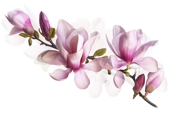 Flowers, branch, texture, spring, white background, pink, flowering, Magnolia