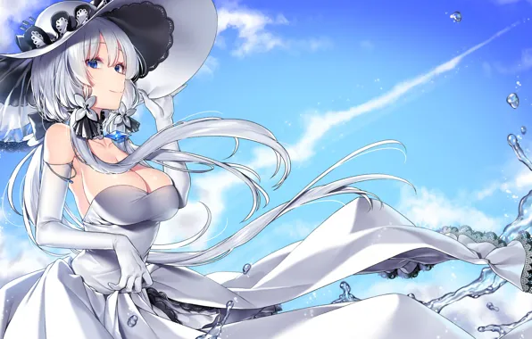 Picture girl, dress, neckline, hat, Azur Lane