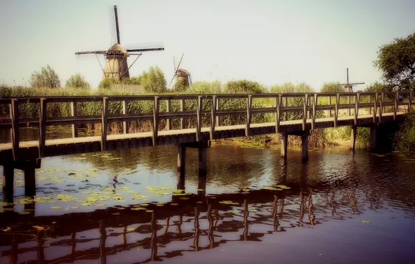 Picture landscape, bridge, river, mill