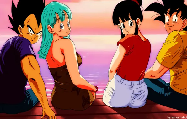 Sunset, girls, guys, Dragonball, Dragonball z