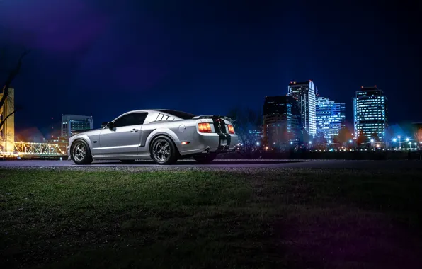 Picture Mustang, Ford, Dark, Muscle, Car, Downtown, American, Rear