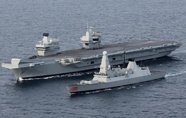 The carrier, HMS Dragon, Royal Navy, HMS Queen Elizabeth (R08), The destroyers type 45