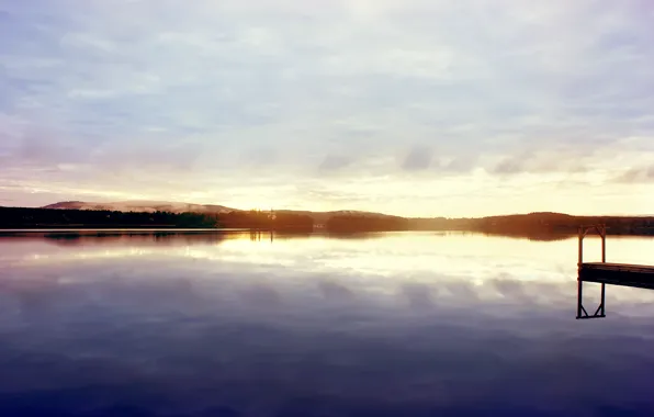 The sky, sunset, lake, shore, Marina