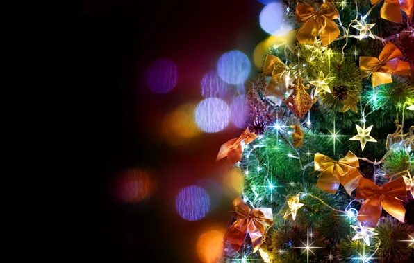 Decoration, holiday, stars, tree, bows