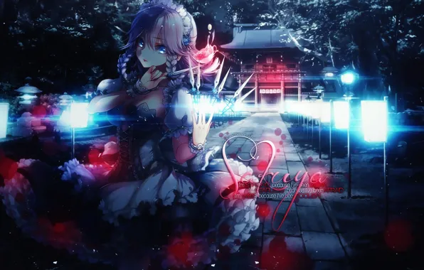 Picture Japan, lights, temple, corset, knives, the maid, izayoi sakuya, art