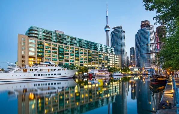 Picture the sky, trees, ship, tower, home, yacht, Canada, Toronto