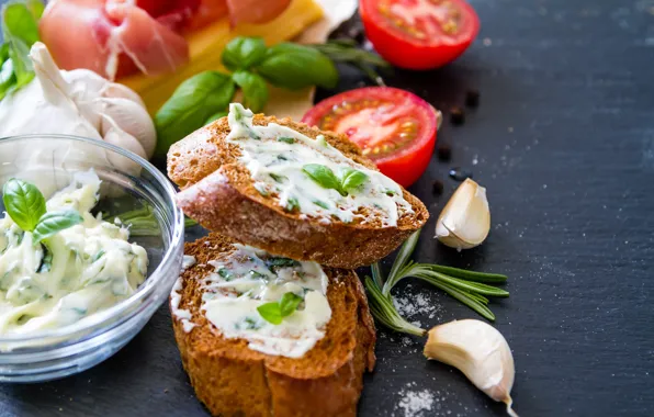 Tomatoes, sauce, garlic, Basil, bruschetta