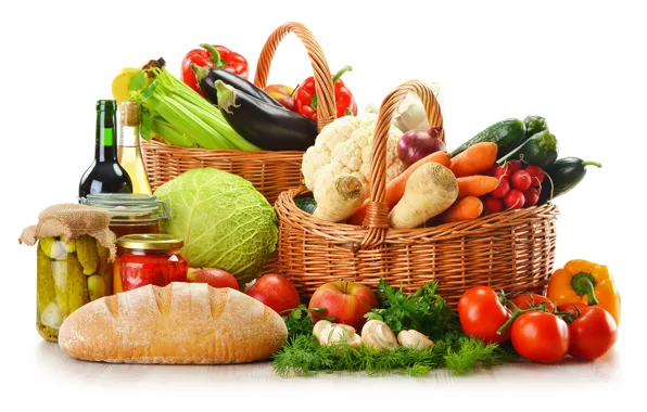 Picture greens, wine, red, white, apples, mushrooms, bottle, bow