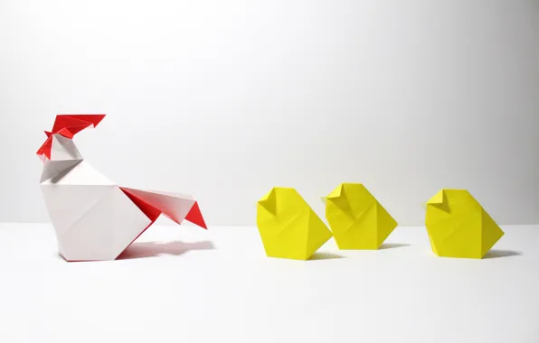 Paper, origami, chickens