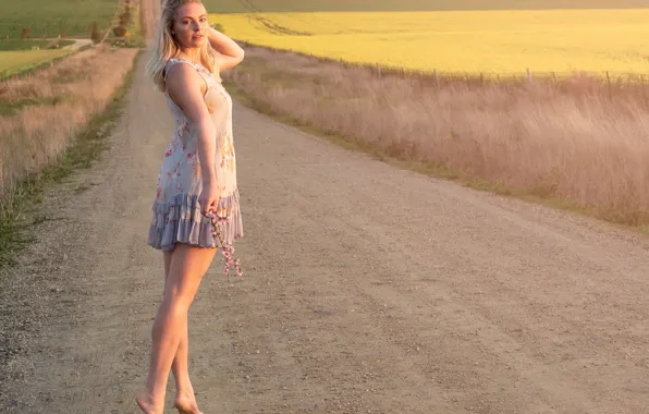 Picture road, field, dress, legs