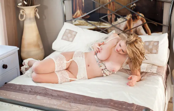 Stockings, Tits, blonde, tits, blonde, bed., louise emerson