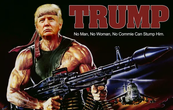 Picture weapons, helicopters, USA, President, Rambo, Rambo, Donald John Trump, Donald Trump