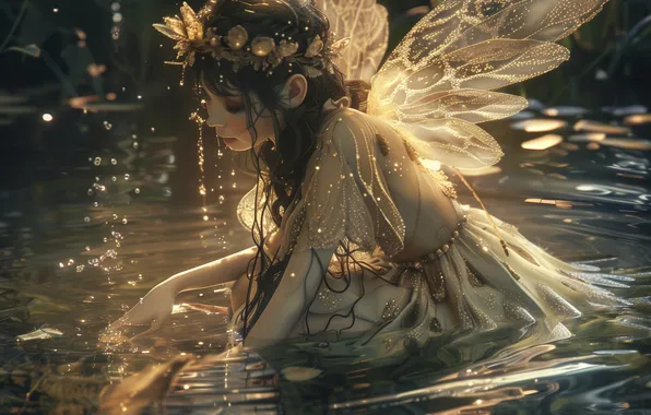 Picture Water, Girl, Wings, Fairy, Digital art, AI art, The Art of Artificial Intelligence, Neural network