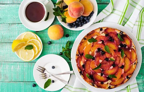 Picture berries, lemon, tea, the sweetness, fruit, cakes, fruit pie