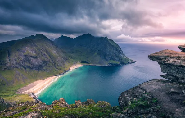Picture waves, storm, sea, landscape, nature, mountains, clouds, hills